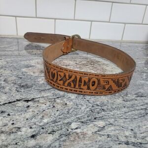 100% Leather Brown Mexico Cowgirl Cowboy Belt Western Style Belt Hand Crafted